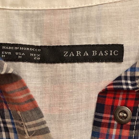 NWT Zara Red and Blue Plaid Hi Low Button Top Shirt - Picture 7 of 11